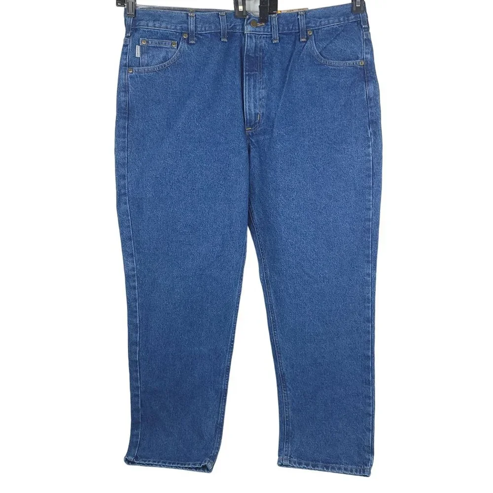 Carhartt Jeans NEW Men 44x30 Traditional Fit Tapered Leg Dark Wash Denim Work - Picture 3 of 12